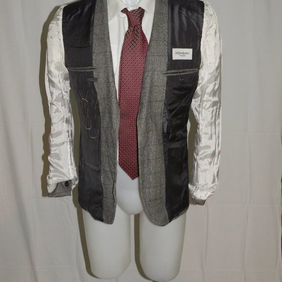 Yves Saint Laurent Rive Gauche Tom Ford Era Gray Plaid Cashmere Blend Blazer 38R - Picture 10 of 13